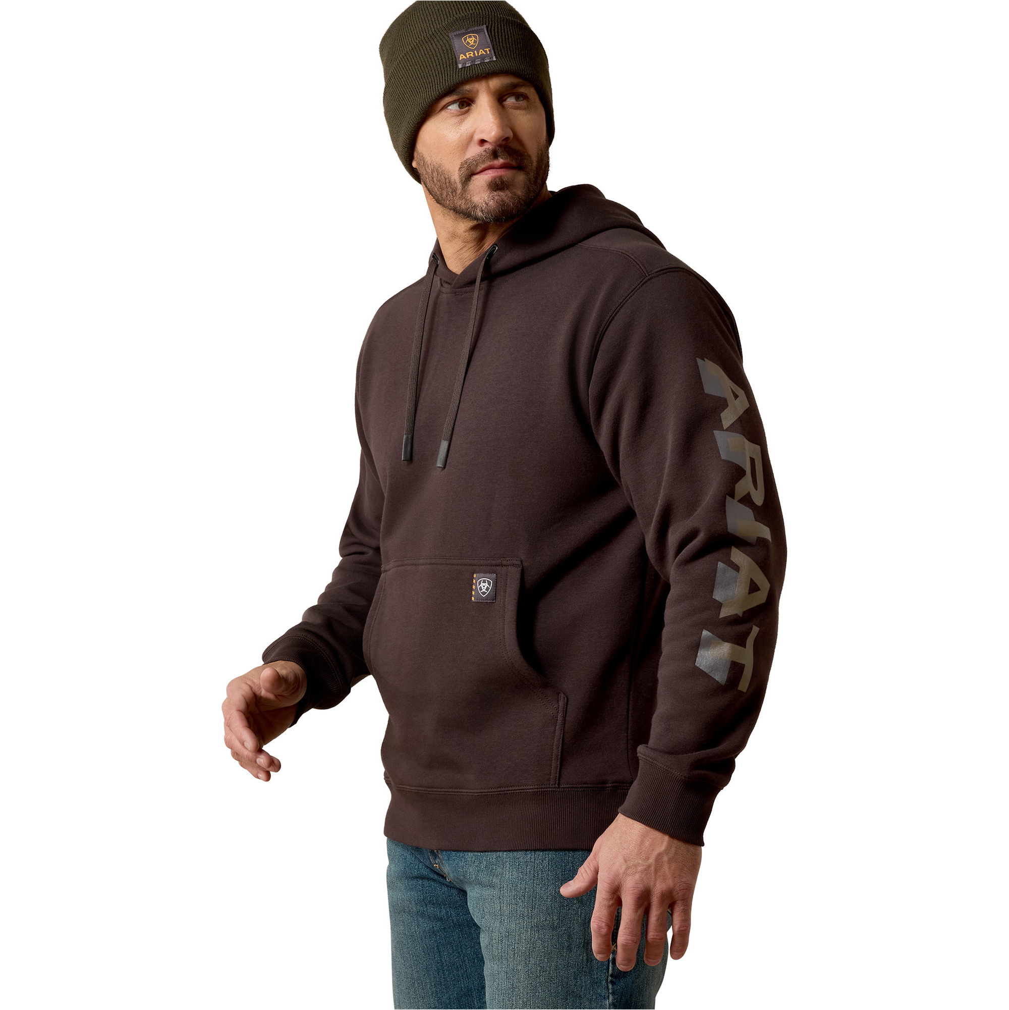 2026 Ariat Mens Rebar Lightweight Logo Hoodie 10079764 - Licorice / Canteen
